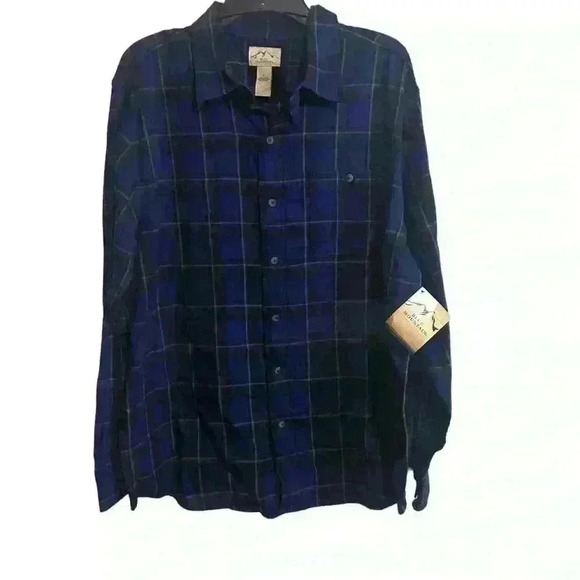 Blue Mountain, Button Down Shirt, Mens SIZE XL, Blue Plaid, LS,  Collared Casual - Picture 2 of 3